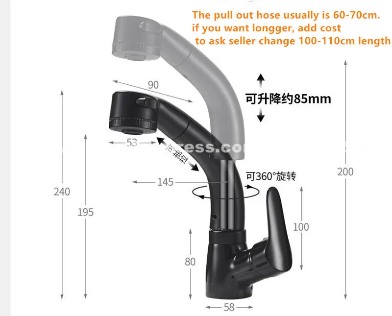 Черный Pull Up вытащить ванной кран бассейна раковина смеситель вытащить двойной Распылитель душ кухня смеситель воды краны MJ996