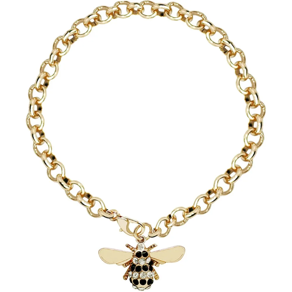 

Cute Honey Bee Bracelets Bangles CZ Crystal Gold Color Chain Link Animal Bracelet Femme For Women Tiffan Jewelry Female 2018