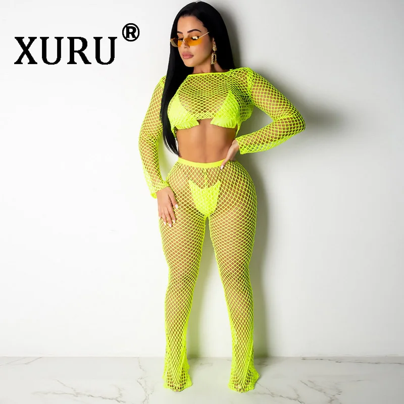 

XURU summer new women's jumpsuit two-piece hollow umbilical wide-leg jumpsuit bohemian beach long jumpsuit