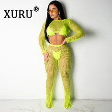 XURU summer new women's jumpsuit two-piece hollow umbilical wide-leg jumpsuit bohemian beach long jumpsuit bardot frill trim wide leg jumpsuit
