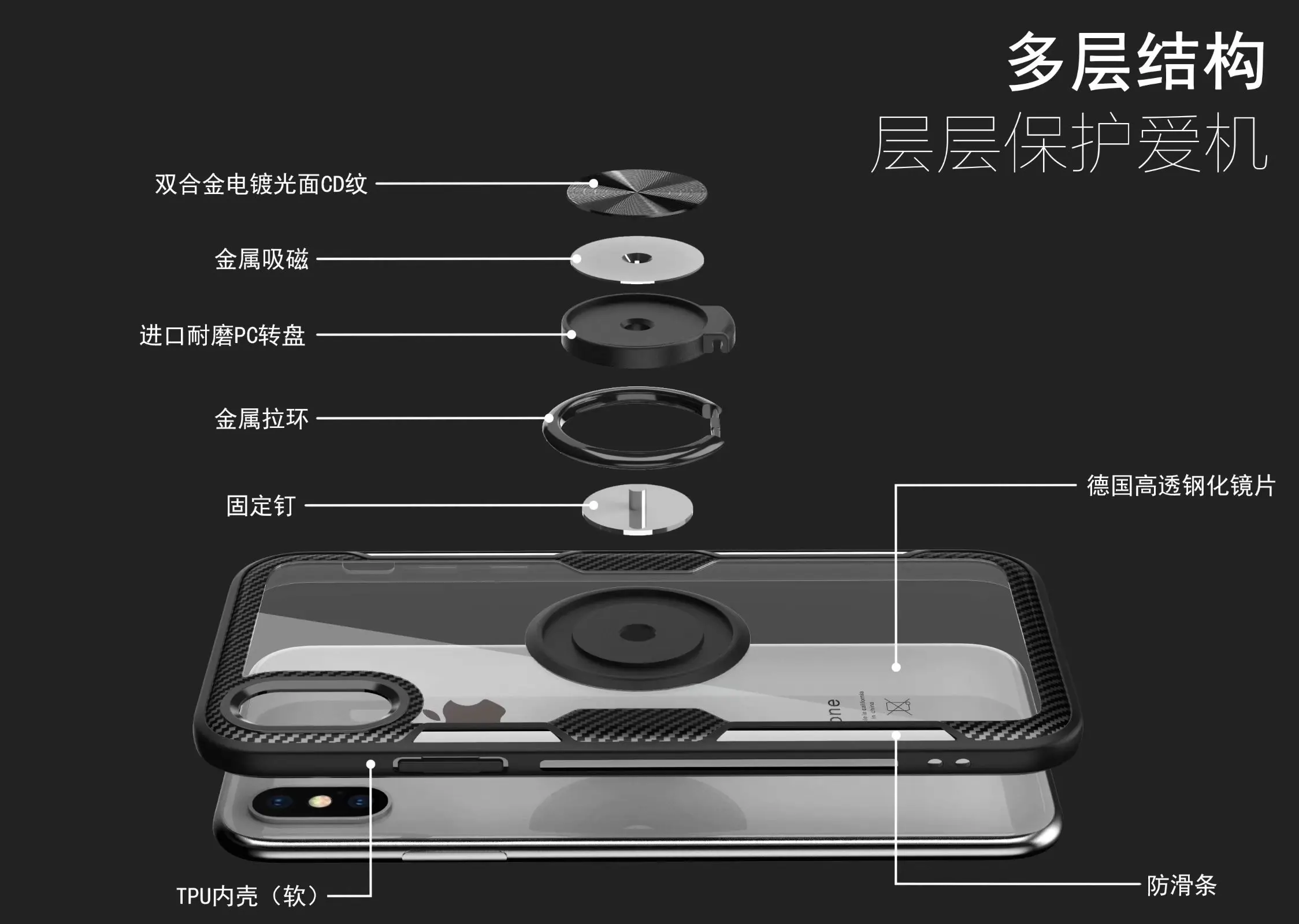Phone Case For Apple iphone XS Max XR X 6 6s 7 8 plus With Ring Stand Magnet Transparent Back Cover