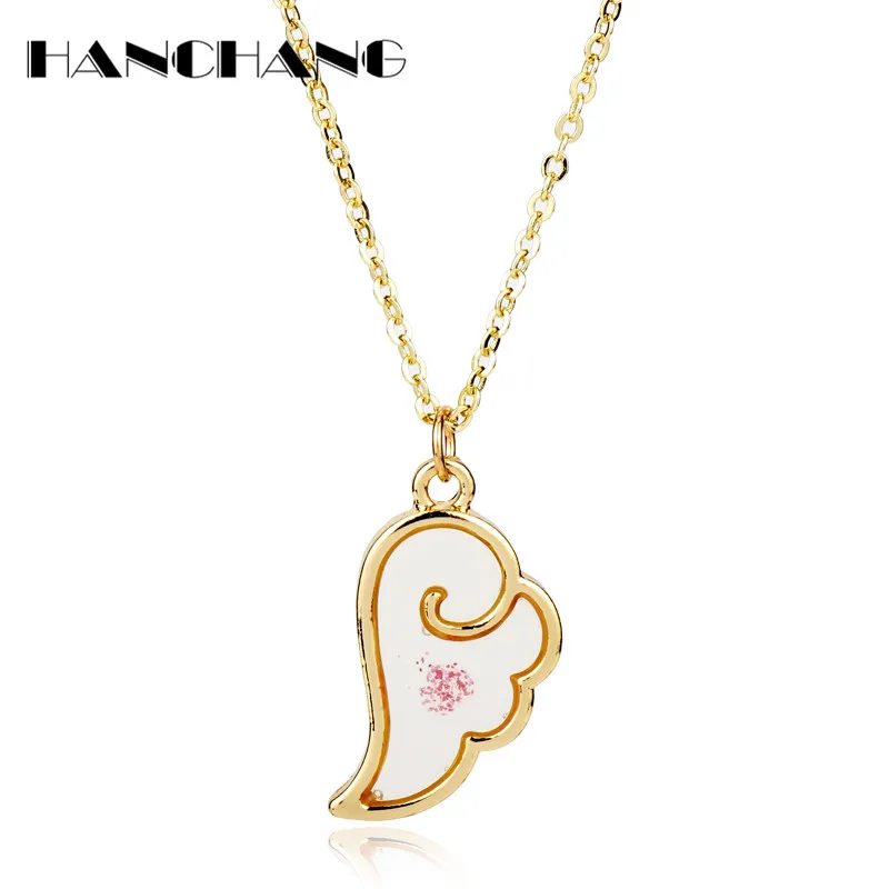 

HANCHANG Animation Jewelry Card Captor Sakura Necklace Sweet Angel Wings Pendant Necklace Women Choker Necklace collares