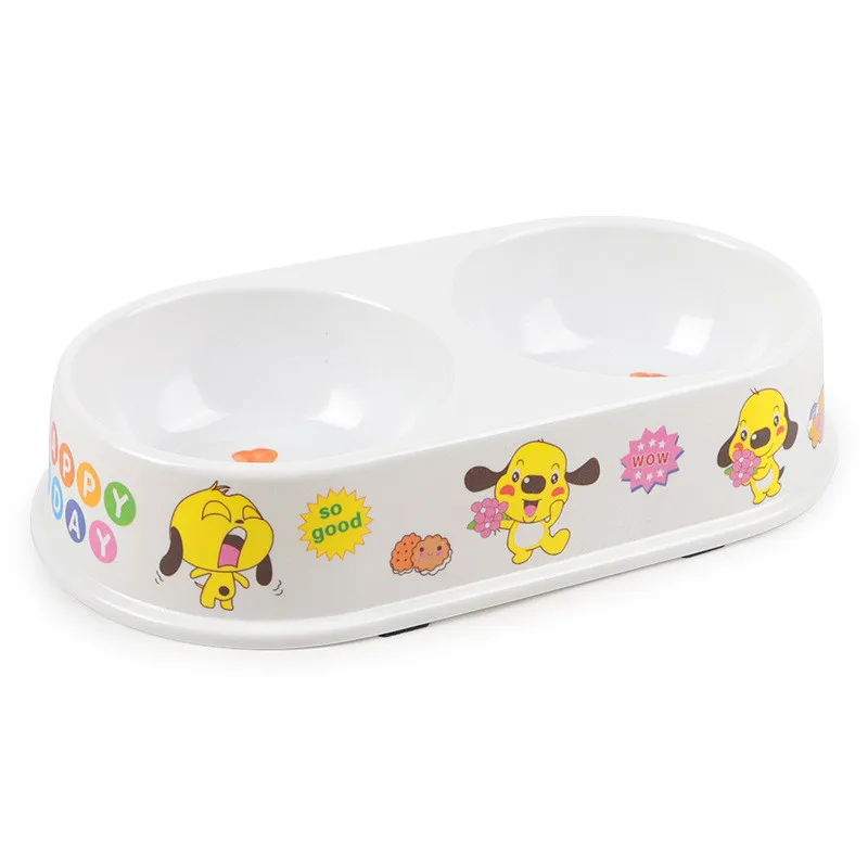 Dog Bowl Pet Sterile Tableware Pet Feeding Watering Supplies Oval double bowl color economy pet dog bowl Household MayT4  (6)