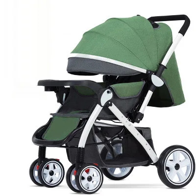 Прогулочная коляска с высоким пейзажем, может сидеть, лежа, легкая складная детская коляска с четырьмя колесами, детская прогулочная коляска с двумя колесами - Цвет: luxury green