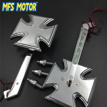 

Motorcycle Maltese Cross Style mirrors For Springer motorcycle CHROME LED Turn Signal