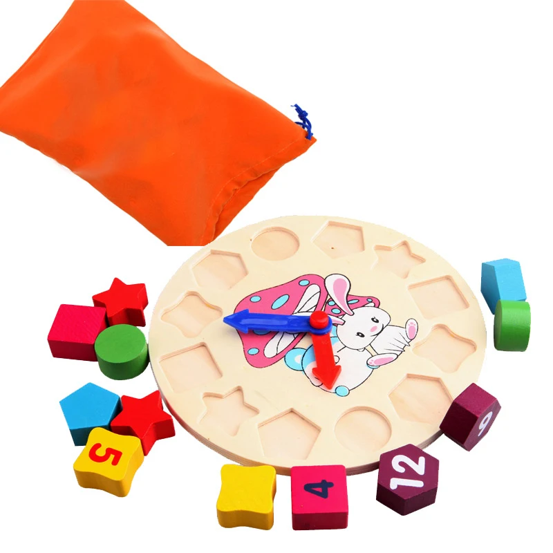 

BOHS Early Educational Wooden Montessori Geometry Shape Sorting Number Color Learning Clock Teaching Toys Sets,with Storage Bag