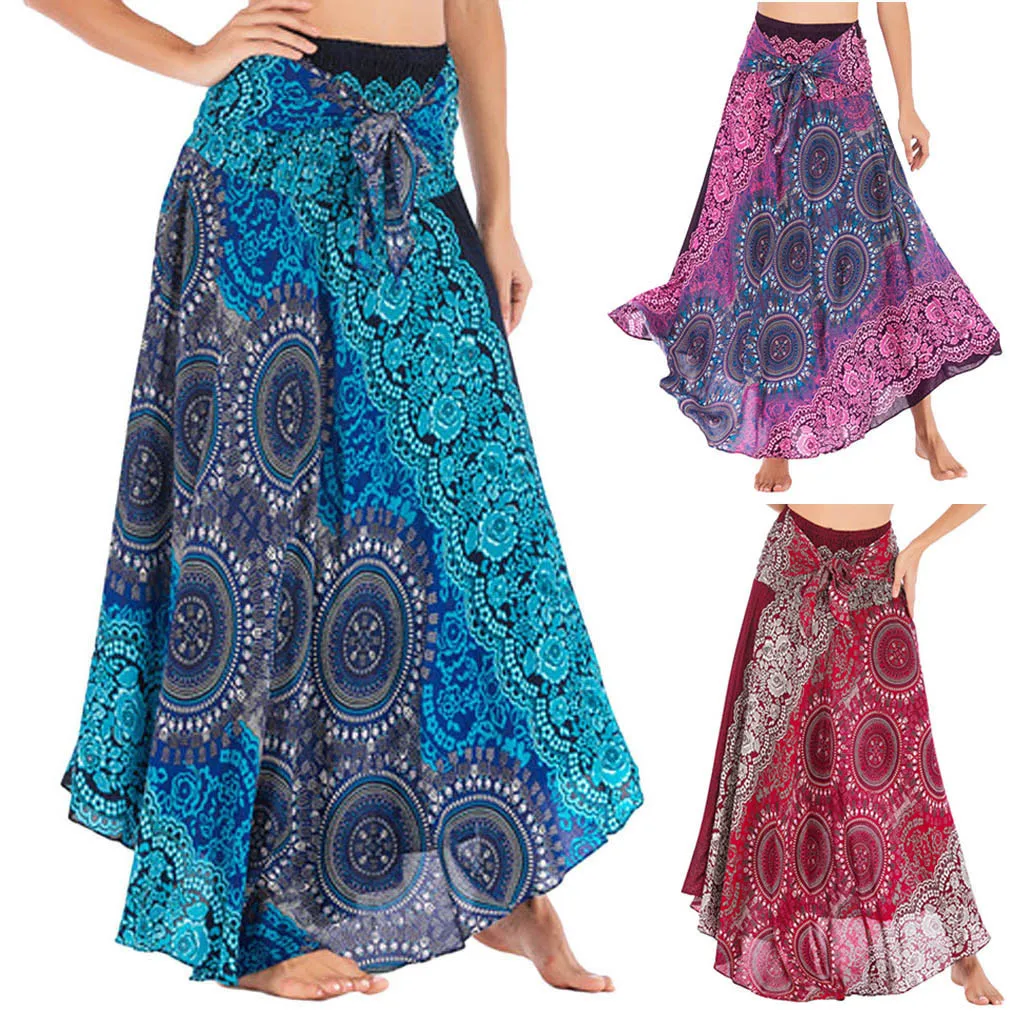 

Faldas Largas Verano 2019 Skirt Plus Size Women Long Hippie Bohemian Gypsy Boho Flowers Elastic Floral Hlater Skirt spódnice Z4