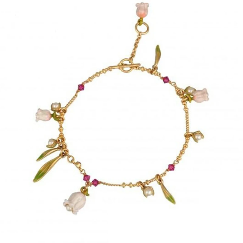 Ручной Эмаль Лилия белая цветы зеленые листья браслета летние женские аксессуары и украшения подарок ко Дню Святого Валентина