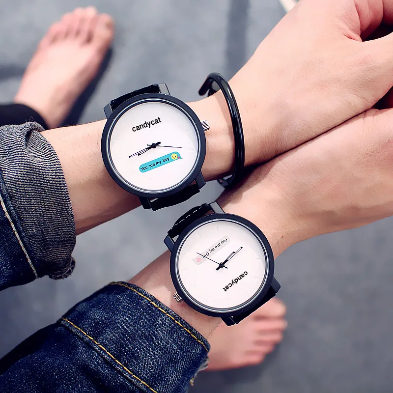 

Candycat fashion couple watches You are my boy or girl simple casual wristwatch men women trendy leather quartz watch