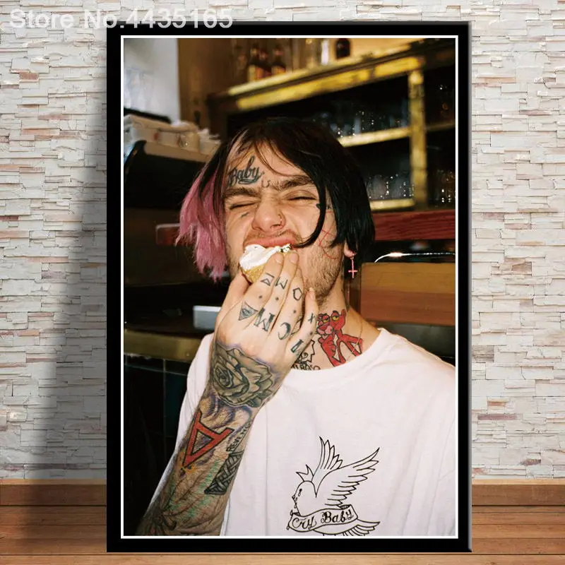 Постеры и принты Горячая Lil Peep R.I.P Новинка хип-хоп рэпер музыка ПЕВЕЦ звезда Альбом Плакат домашний декор для гостиной - Цвет: Черный