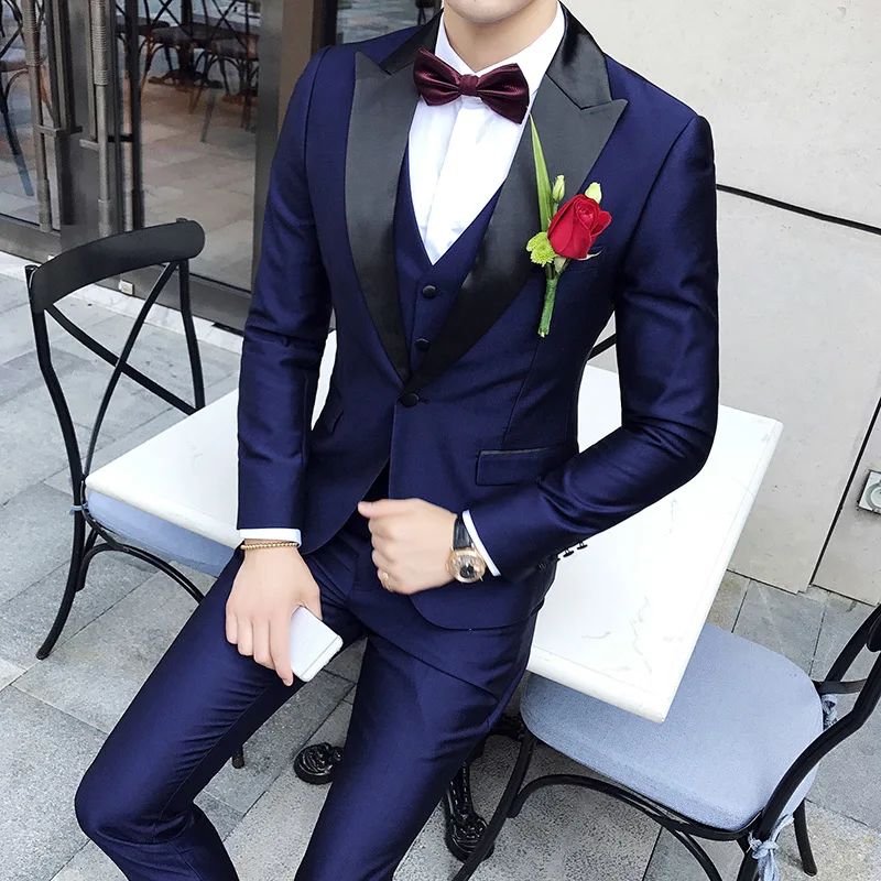 Мужские костюмы высокого качества черный/синий смокинг Terno Masculino мужские