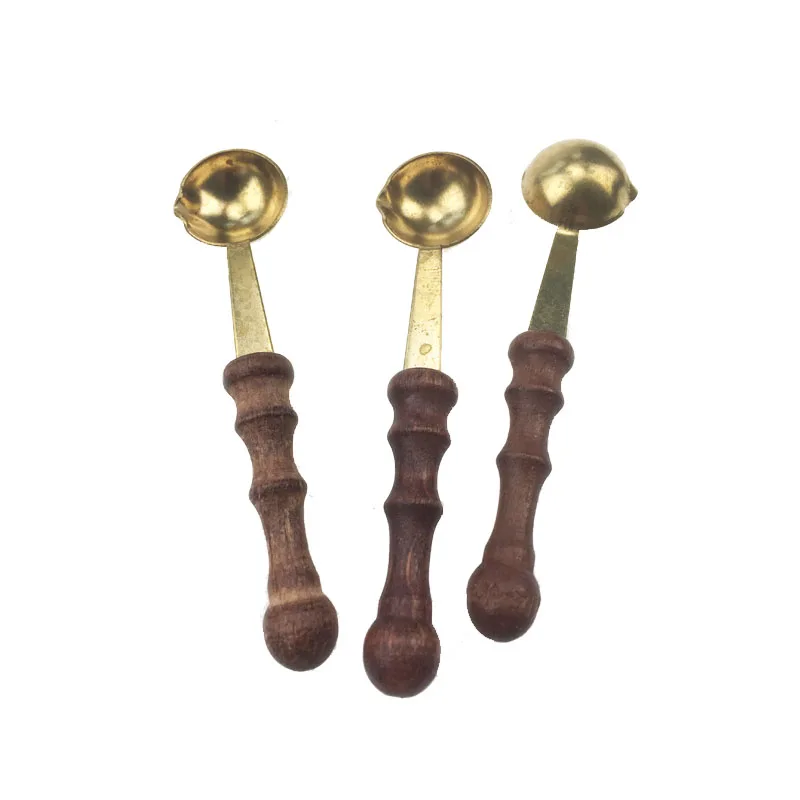 

3pcs Europen retro sealing wax spoon vintage wood handle anti hot wax spoon no wax 9.5cm