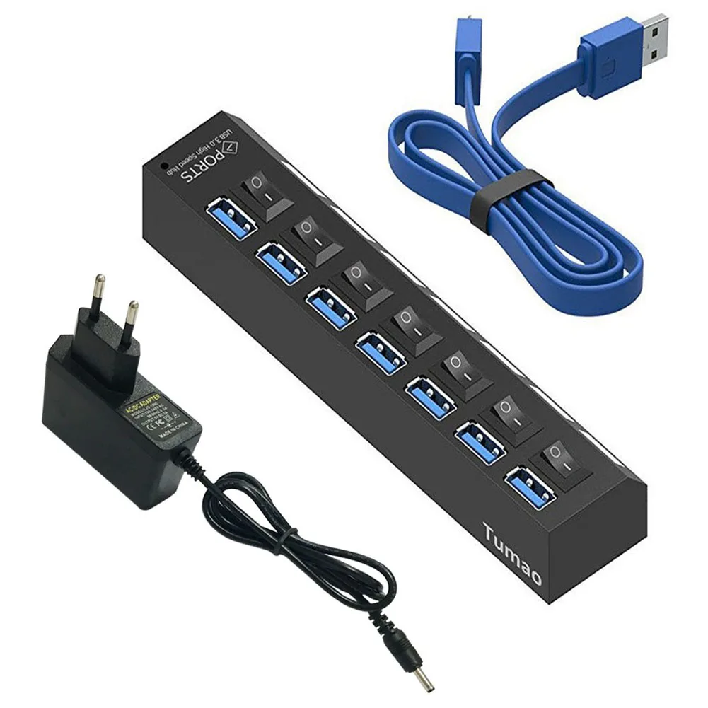 Multi порты USB HUB 3,0 4/7 Портативный супер скорость 5 Гбит/с несколько порты и разъёмы Expander с Настенные переключатели адаптеры питания для ПК