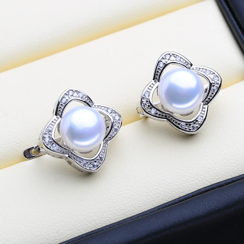 Женские серьги Клипсы из серебра 925 пробы с натуральным жемчугом|Серьги-клипсы| |