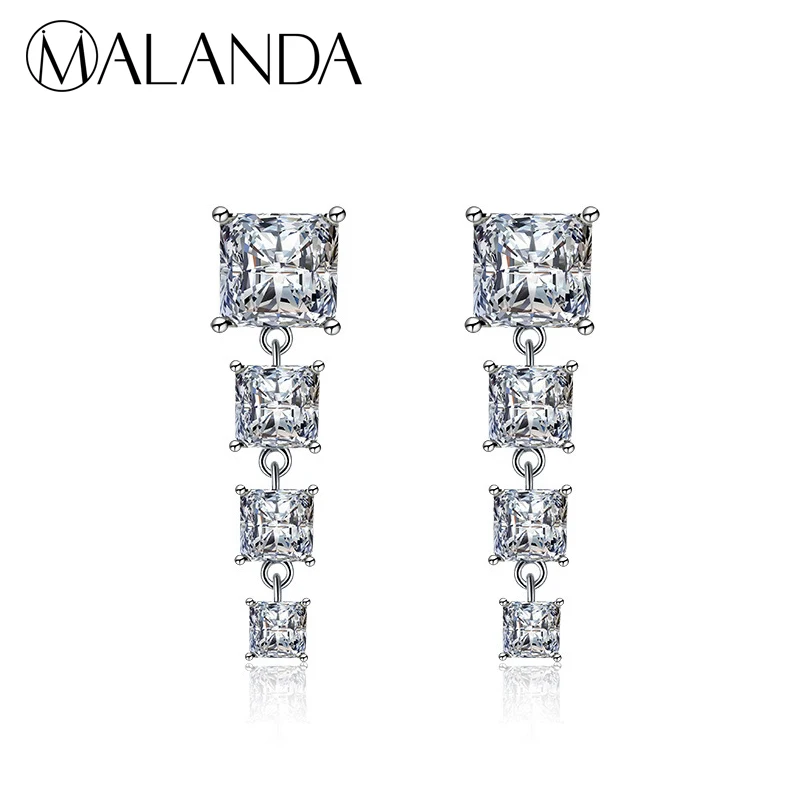 MALANDA Brand Luxury Clear Square Zircon Drop Earrings For Women