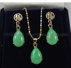 Бесплатная доставка новый стиль натуральный Благородный ювелирные изделия> blob-форма зеленый камень ювелирные изделия ожерелье кулон