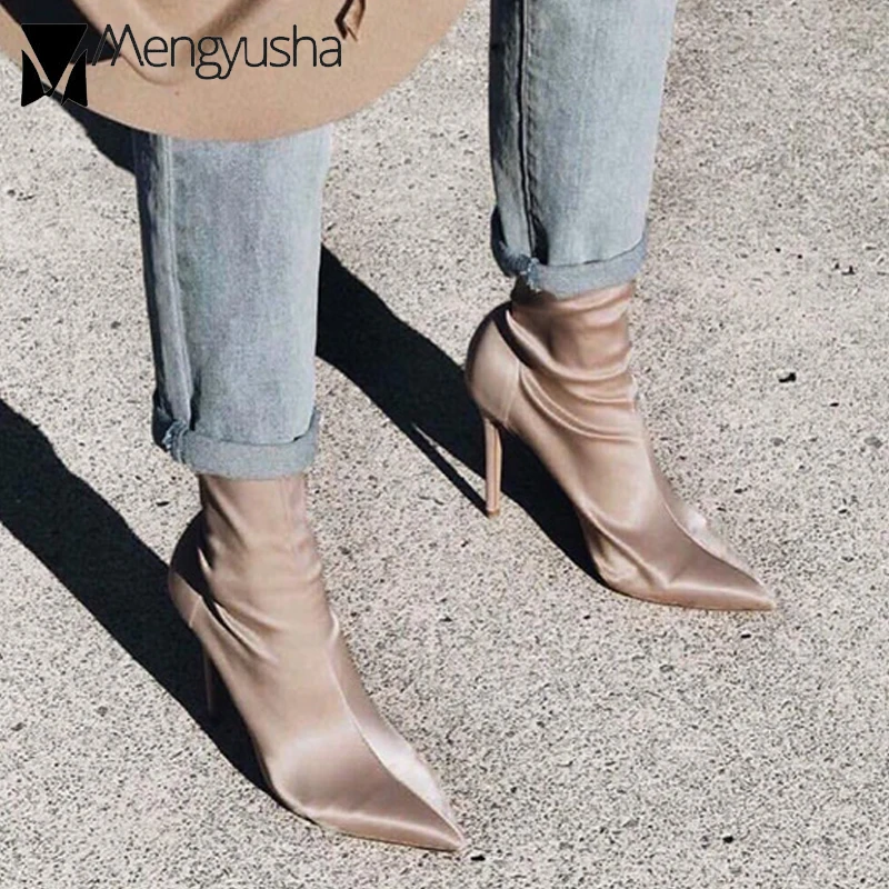 

korean style autumn winter high heel ankle boots women stovepipe stretch sock botas ladies thin heels chelsea boot feminino 2019