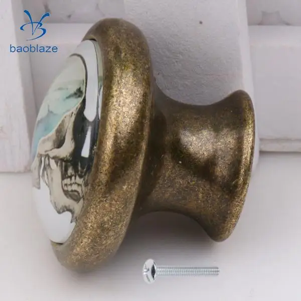 2pcs Skull Pattern Vintage Metal Door Knob Cupboard Cabinet Bin Drawer Dresser Pulls Handle Knob Furniture Hardware #9