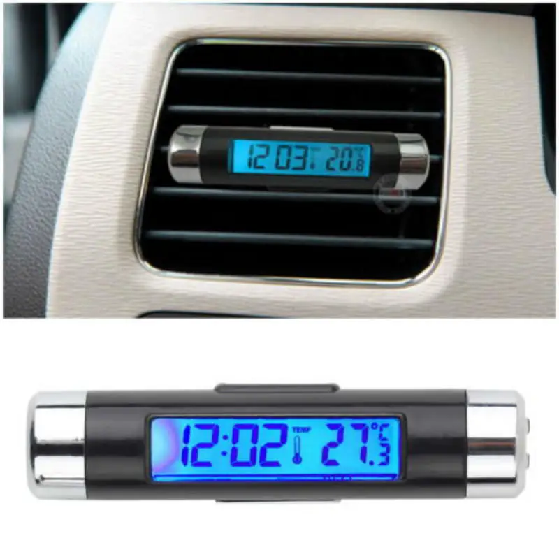 K01 2в1 авто ЖК-клипса цифровой термометр температуры часы календарь автомобильные синие часы с подсветкой 4