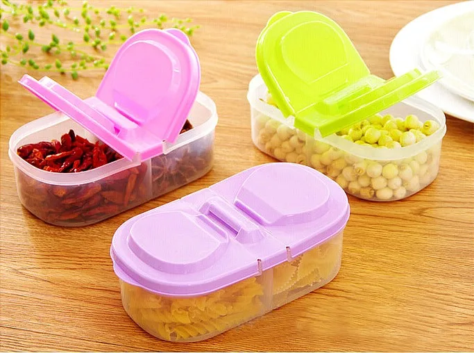 

1PC Double Compartment Covered Kitchen Food Grain Sealing Jar Multifunctional Refrigerator Plastic Storage Box Container OK 0215