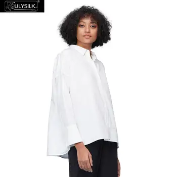 

LilySilk Silk Cotton Shirts Arc Hem Casual Women Free Shipping
