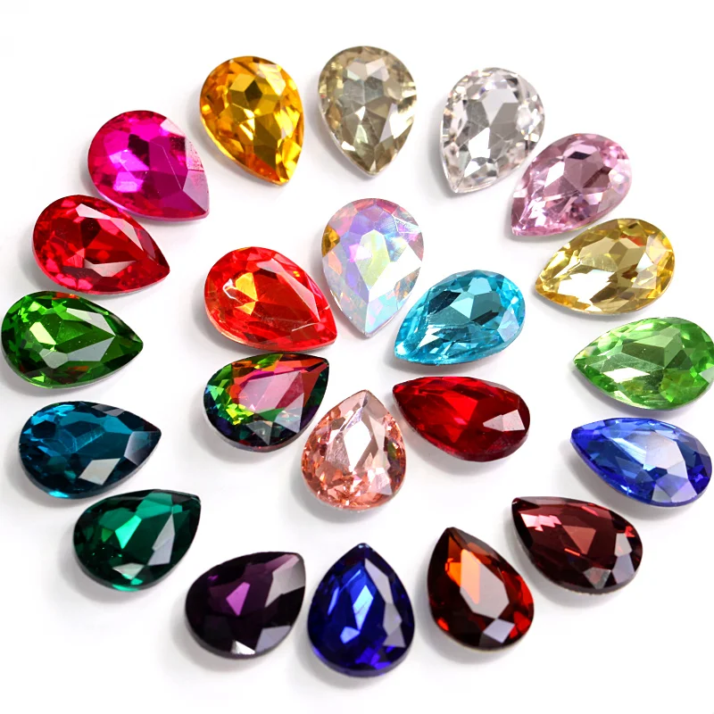 

4 Sizes Teardrop Crystal AB Glass Strass Pointback Rhinestone Red Fancy Stone Round Need Glue on For Wedding Dress B1242
