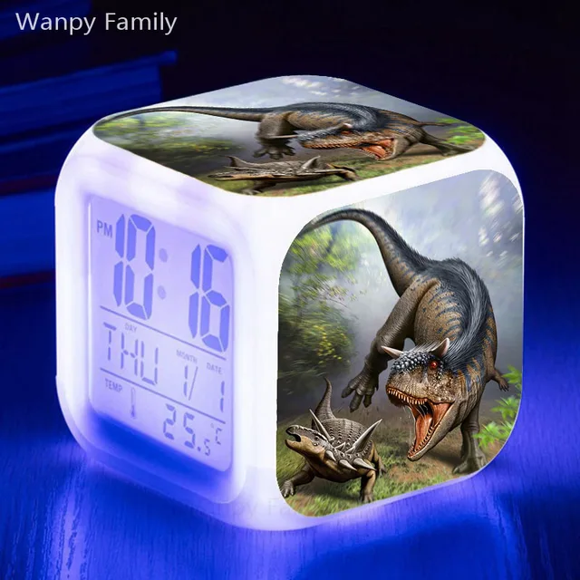 Jurassic Dinosaur LED Alarm Clock 7 Color Changing Glowing Digital