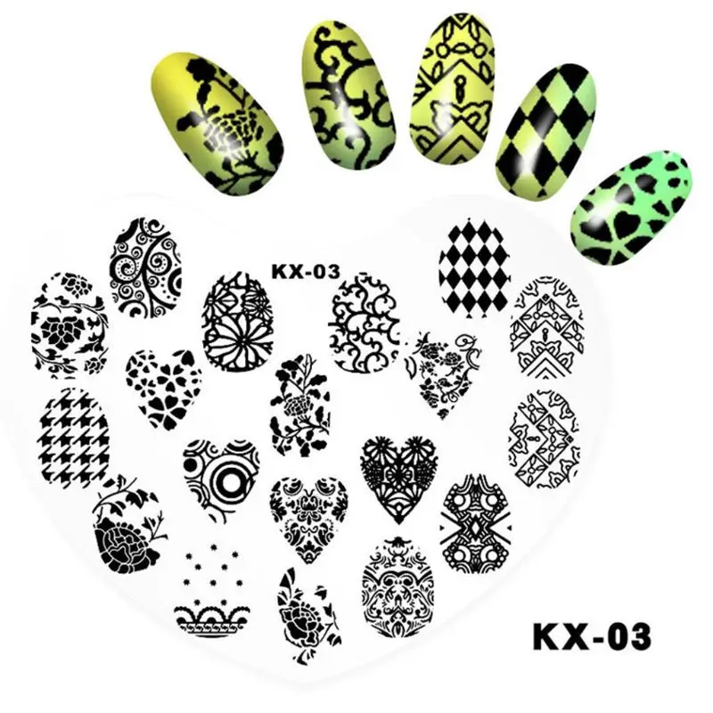 1 шт., шаблон для дизайна ногтей с изображением сердца, виноградные листья цветов, печатная пластина для маникюра, трафарет, 9x12 см