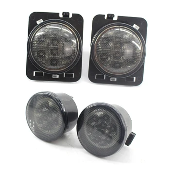 

Front Fender Smoked LED Turn Signal Light + Parking Side Maker LED Turn Signal Light Assembly for Jeep Wrangler 07-17