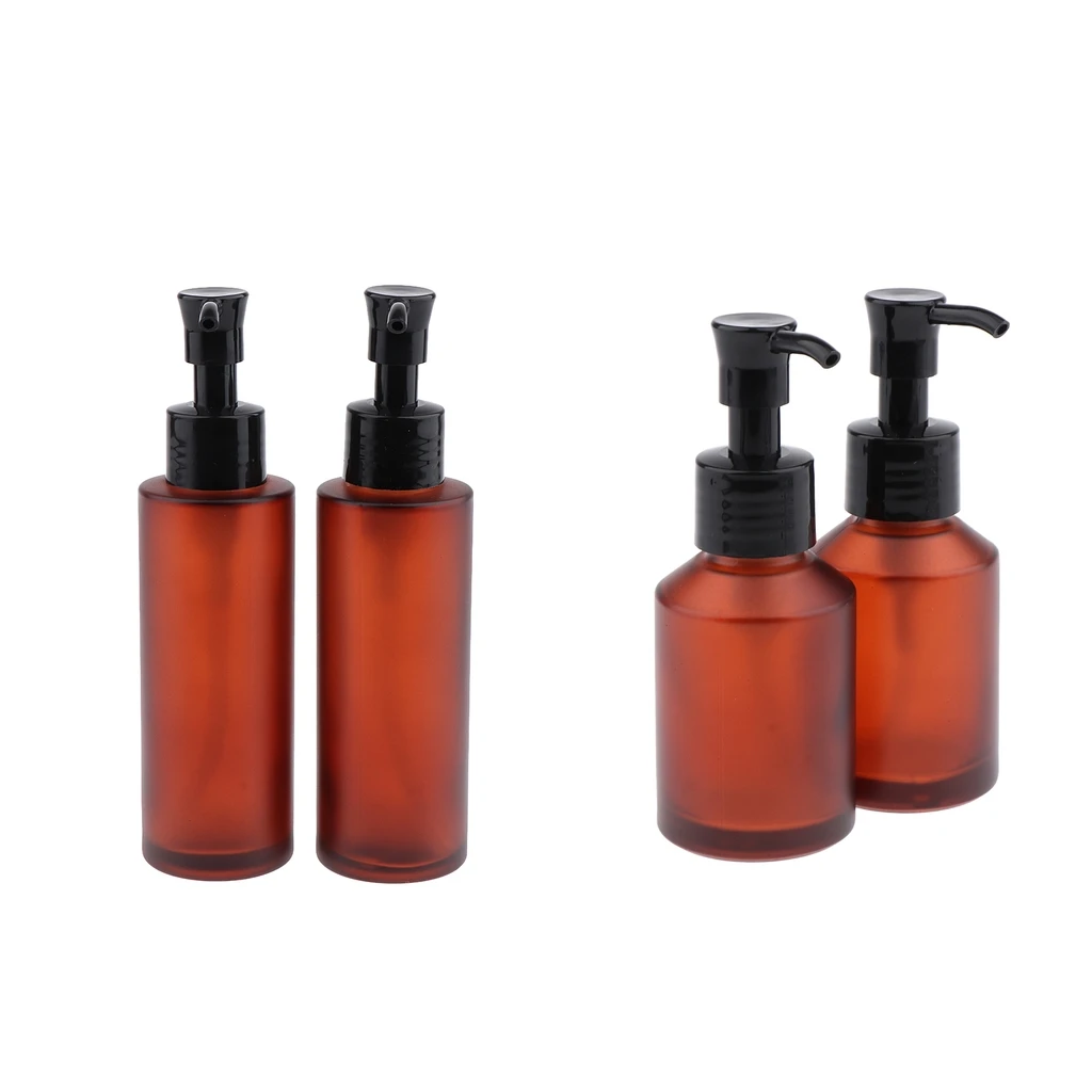 4pcs Empty Glass Pump Bottle Refillable Cosmetic Lotions Bottle 100ml 60ml