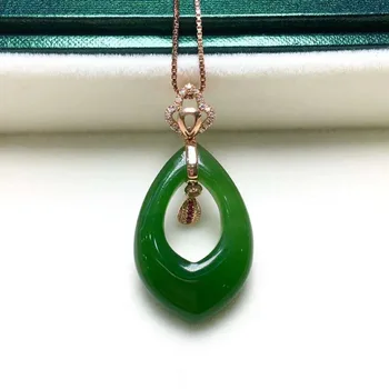 

18K gold inlaid Hetian jasper water drop pendantJ38#