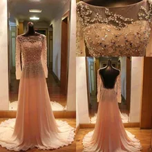 Langarm Prom Kleider mit Perlen Chiffon Mutter des Bräutigams Outfits für Hochzeit Online Vestido De Festa