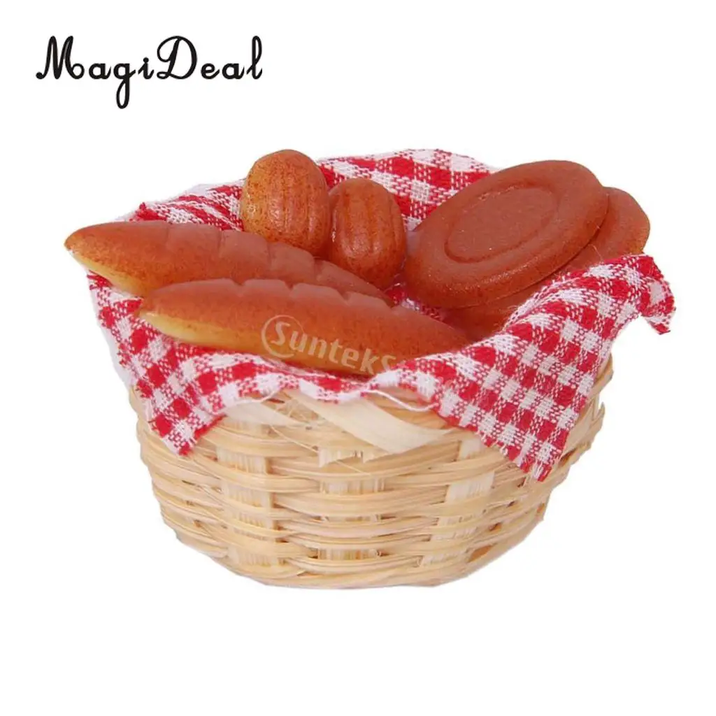 MagiDeal 1Pc Miniature Food Bread Toast with Basket Dollhouse Dining Room Bakery Pastry Kitchen Acc Pretend Play Toy