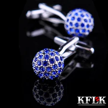 KFLK ювелирные изделия брендовые синие Кристальные шарики запонки оптовые пуговицы дизайнерские высококачественные запонки для рубашек для мужчин