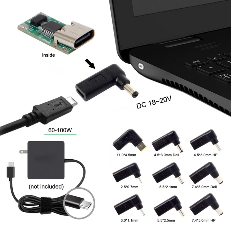 

Laptop Power Adapter Connector Dc Plug USB Type C Female to Universal Male Jack Converter for Lenovo for Asus Notebook Charger