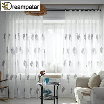 

Dreampatar Jacquard Big Leaf Rustic Style Tulle Home Bedroom Living Room Decoration Light Perforated Hook Curtain ML230B