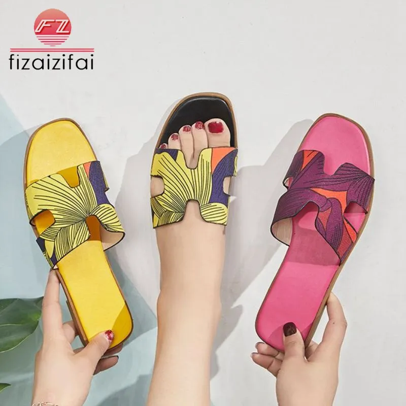 

FizaiZifai Summer Sandals Women 2019 Fashion Print Flats Slippers Sexy Beach Party Shoes For Women Casual Sandal Size 35-40