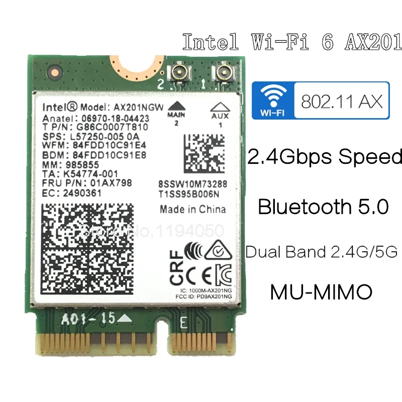 Intel Wi-Fi 6 AX201 Bluetooth 5.0 Dual Band 2.4G/5G Wireless NGFF Button E CNVi Wifi Card AX201NGW 2.4Ghz / 5Ghz 802.11ac / ax