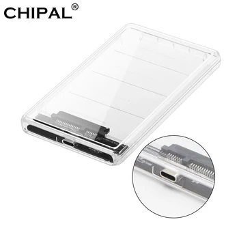 

CHIPAL Transparent 2.5 inch HDD Case Sata to USB 3.1 Type C Adapter Free 5 Gbps Box Hard Drive Enclosure Support 2TB UASP SSD
