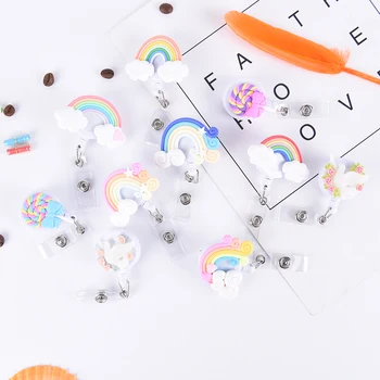 

1PCS Cute Little Tag Card Holder Reel For Card Cute Lollipop rainbow Retractable Badge reel ID Card Clip ID Badge