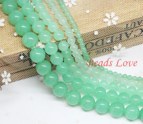 Горячая продажа 4 6 8 10 12 мм Ligh Green Jades круглые свободные каменные бусины Aaa + 15 5