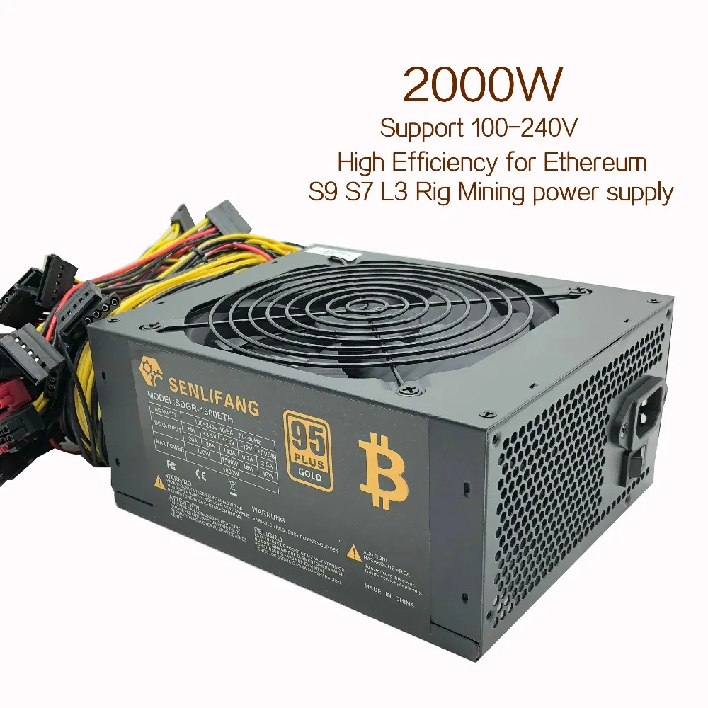 

2000W Switching Power Supply High Efficiency for Ethereum S9 S7 L3 Rig Mining 100-240V for bitcoin miner asic bitcoin Mining