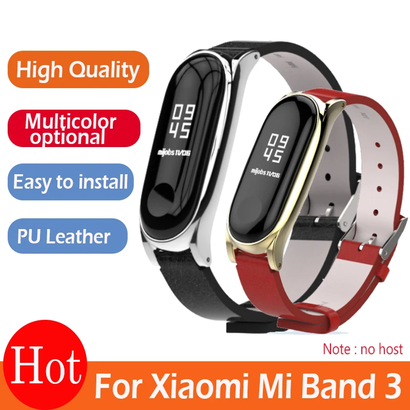 

Xiaomi Mi Band 3 PU Leather Strap Metal Frame for MiBand 3 Smart Bracelet PU Plus leather strap For Mi Band 3 Accessories