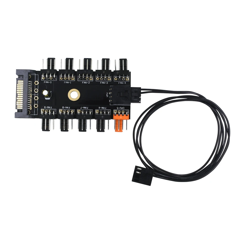 TISHRIC Black 1 to 10 PC Cooler Cooling Fan Hub Splitter Cable Pwm SATA 12V Power Supply Speed Controller Adapter For Mining
