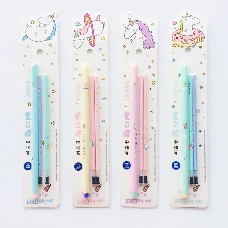 

1Pc Gel Pen +2 Pcs Refills Unicorn Erasable Gel Pen Rollerball Pen Student Stationery School Supply Black/Blue 0.5mm