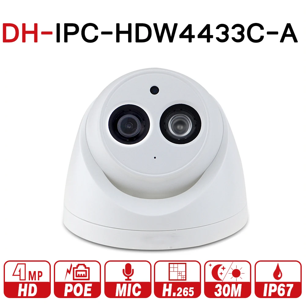

DH IPC-HDW4433C-A with logo original 4MP POE Network IR Mini Dome IP Camera Starnight Built-in MiC replace IPC-HDW4431C-A CCTV