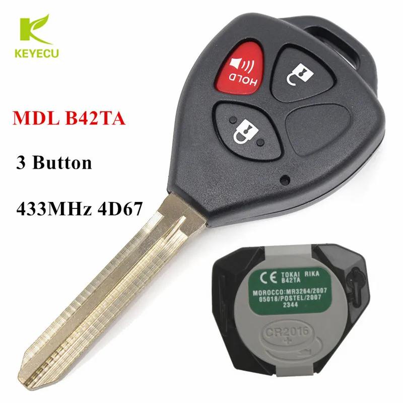 

KEYECU Original Remote Key 3Button 433MHz 4D67 for Toyota 2005-2008 Hilux,4Runner (2003 - 2009),Hilux Vigo,Fortuner MDL B42TA