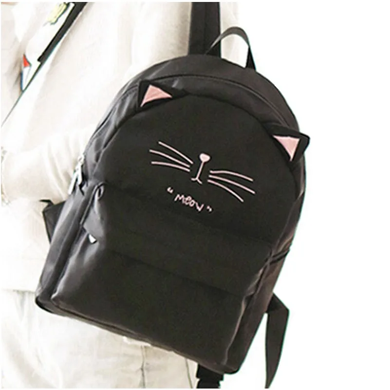 New 2016 Fashion Cartoon Black Backpack Cat Ear Cute Backpacks High