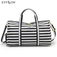 Fashion Carry On Luggage Travel Bags Women Large Capacity PVC Waterproof Duffel Bag Striped Weekend Holdall Travelling Handbag
