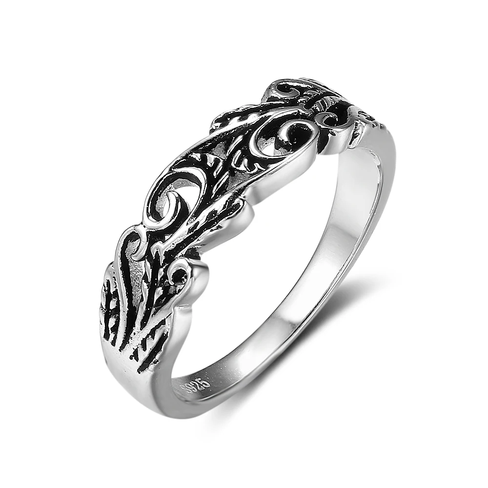 Punk Style Hollow Out Fashion Solid 925 Sterling Silver Rings For Women Party Jewelry (JewelOra RI102355)